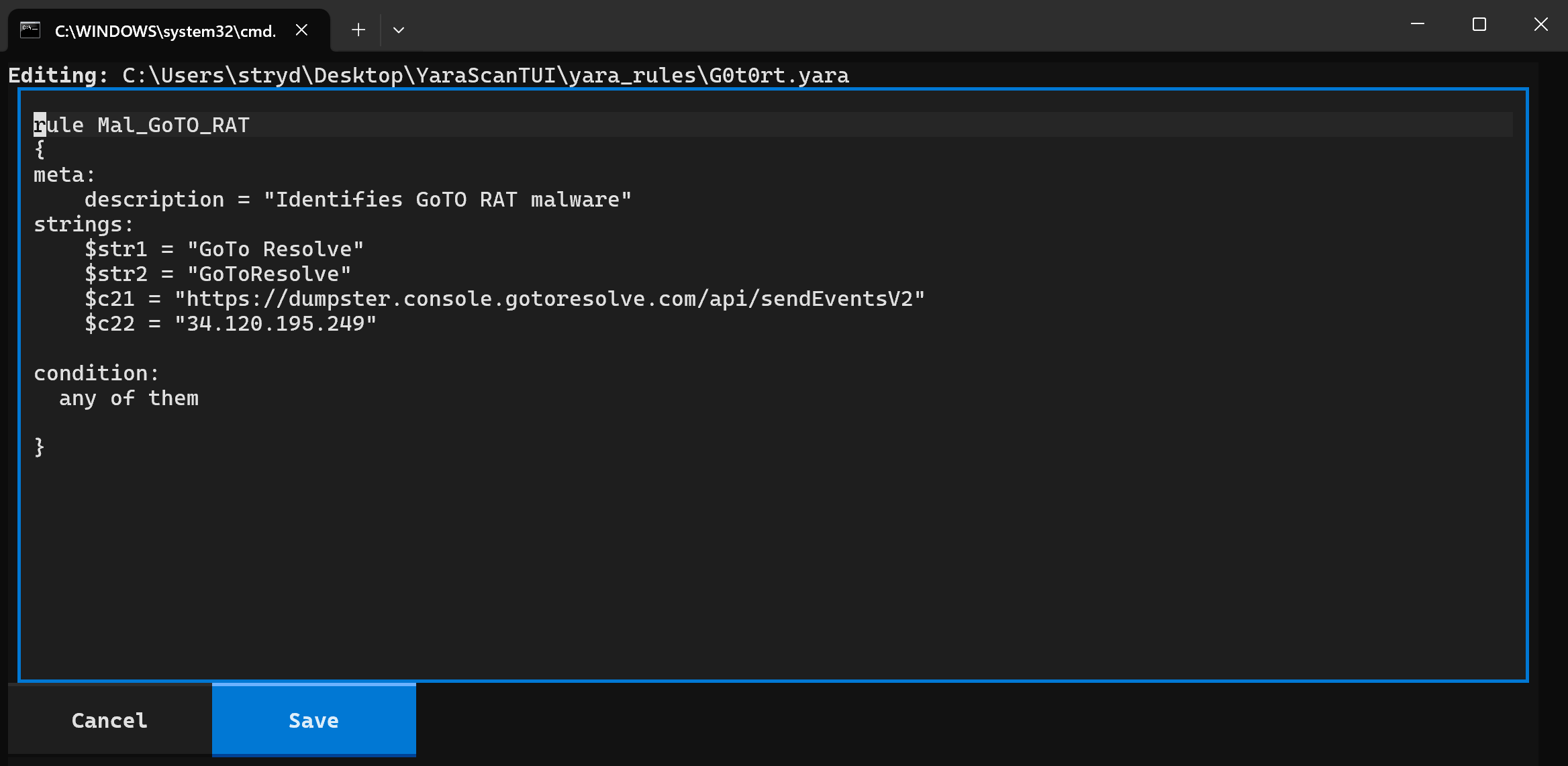 YaraScanTUI rule editing